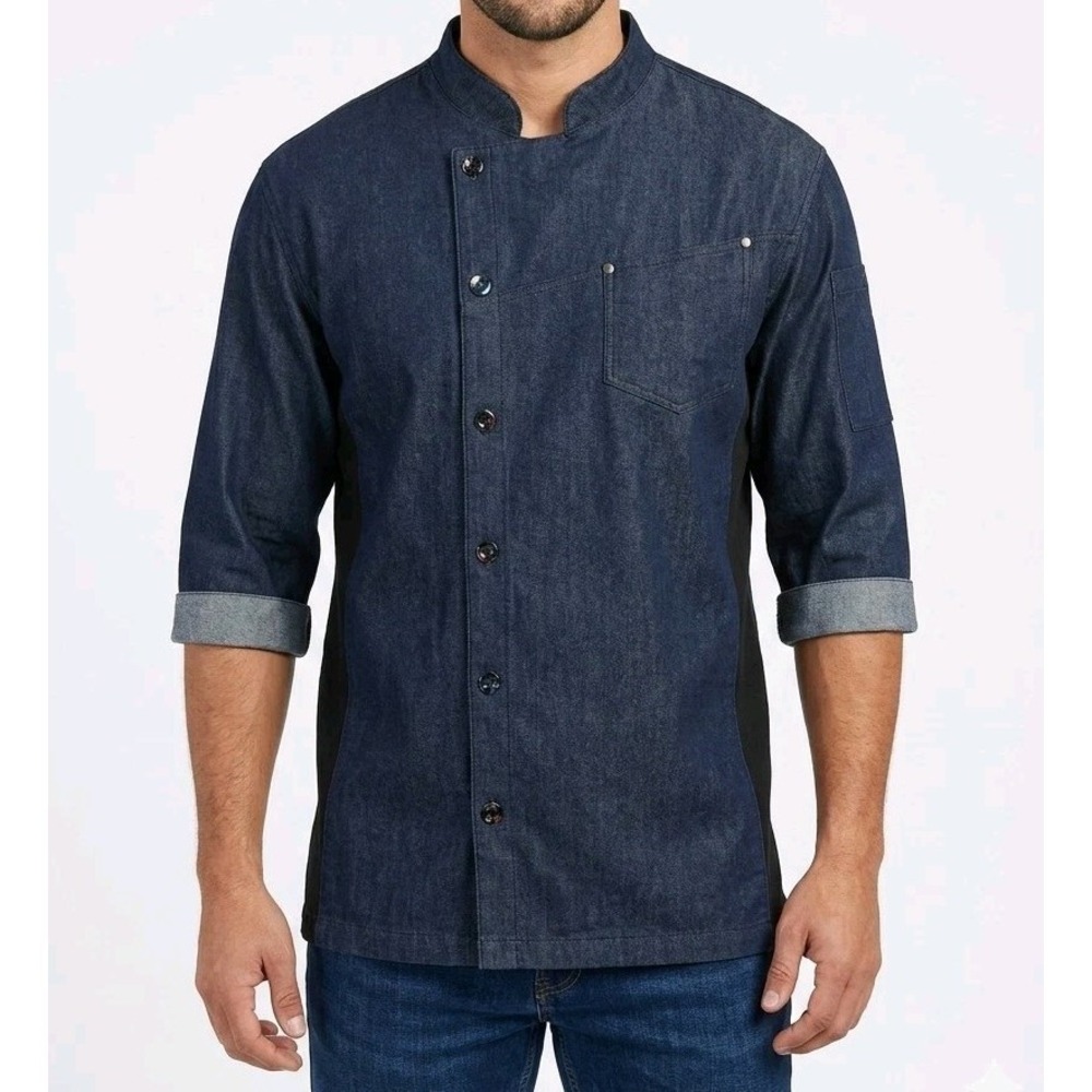 Industry Line Chef Uniforms Denim Chef Coat Mens M Short Sleeve Mesh Panels Blue